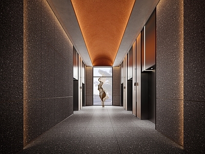 现代电梯间 酒店电梯间 电梯间 电梯 橙色电梯