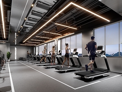 现代健身房 健身房 健身器械 健身器材 跑步机 哑铃