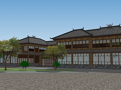 新中式中式民宿建筑 平地民宿建筑