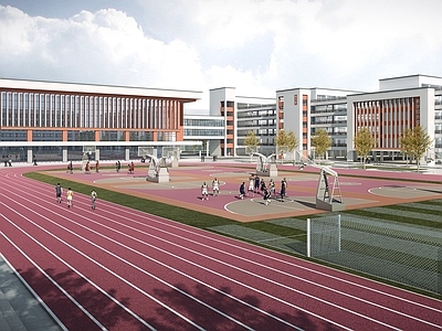 现代学校建筑 教学楼学校 学校操场 宿舍楼 实验楼