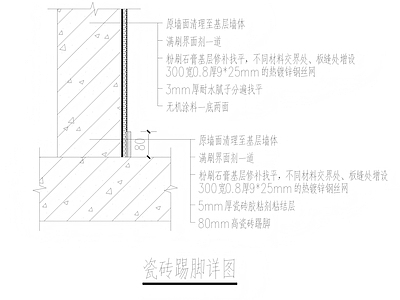 墙面节点 踢脚 瓷砖踢脚线 砖踢脚详图 施工图