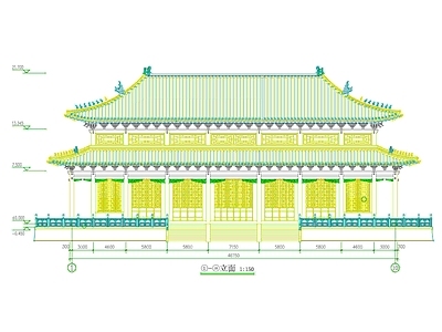 寺庙 仿古庑山重檐大殿 仿古大殿 施工图