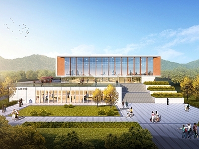现代新中式图书馆建筑 图书馆 小办公 活动中心 文化活动 现代