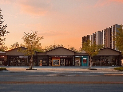 现代街道外景 商业街区夕阳外景