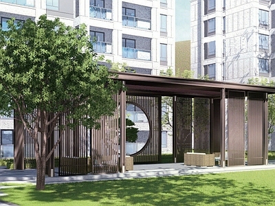 小区廊架 新中式廊架 现代 简约 亭子 会客厅 施工图