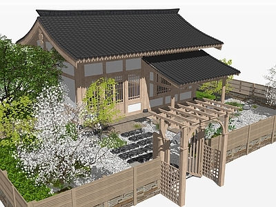 新中式日式四合院 民宿庭院园林 乡村四合院建筑