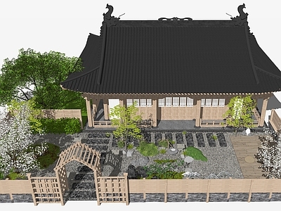 新中式日式四合院 乡村四合院建筑 民宿庭院园林
