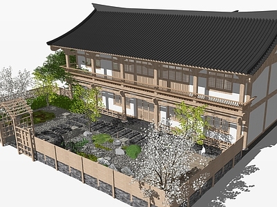 新中式日式四合院 民宿庭院园林 乡村四合院建筑