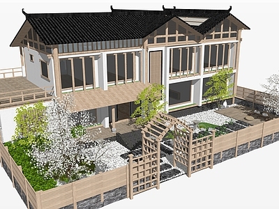 新中式日式四合院 乡村四合院建筑 民宿庭院园林