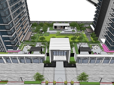 现代小区景观 华润展示区小区景 连廊 户外健身区 架空层 会客室