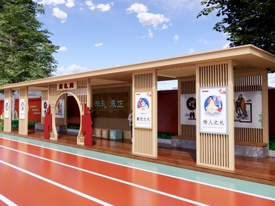 新中式其他学校空间 传统文化长廊 景观廊架