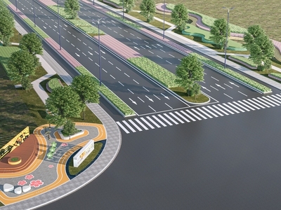 现代马路 公路 道路 街心公园