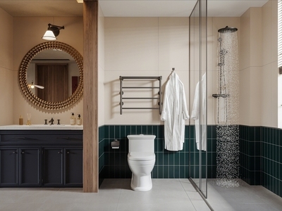 美式复古卫生间 洗手台 椭圆壁挂镜 花洒摆件组合 马桶