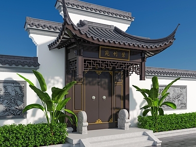 中式新中式古建筑 大门 门头 别墅大门 庭院大门 苏式建筑