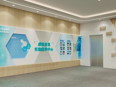 现代原木电梯间 办公电梯间 文化展示墙 医药展示墙 科技展示