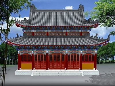 中式复古古建 中式古建重檐大殿 中式仿古大殿 古建五门重檐大殿 中式仿古殿