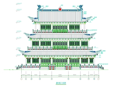 寺庙 中式古建藏经楼 中式古建藏经阁 中式古建三层楼 中式仿古藏经楼 施工图