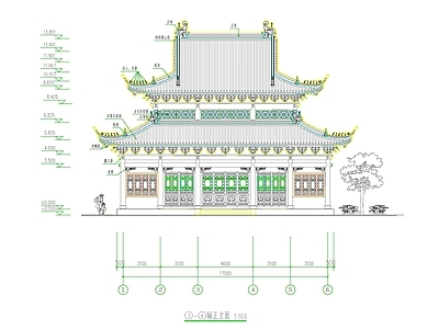寺庙 中式古建重檐大殿 中式古建五门大殿 中式仿古重檐大殿 中式仿古大殿 仿古大雄宝殿 施工图