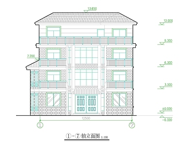 新中式中式别墅建筑 农村别墅 自建房 独栋别墅 四层别墅 小别墅 施工图