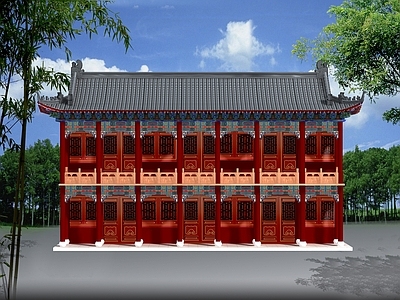 中式复古古建 中式古建厢房 中式古建二层厢房 中式仿古斋堂 中式仿古二层斋堂