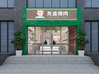 现代其他商业空间 猪肉店 门头店 冰柜 鲜肉