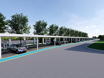 现代工业其他公共空间 停车棚 彩钢瓦 铝镁锰板 车棚 充电桩