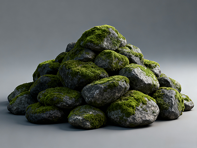 现代景观石 景观石 鹅卵石 石墩 石碓 苔藓