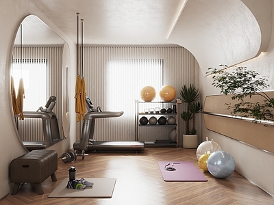 现代奶油瑜伽室 现代瑜伽室 私人健身房 健身器材 瑜伽房 居家健身房
