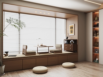 新中式日式阳台 新中式阳台茶室 休闲阳台 日式阳台茶室 榻榻米茶室 飘窗茶室