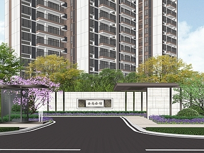 新中式小区景观 新中式示范区景观 新中式廊架