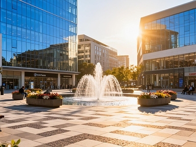 现代街道外景 城市休闲广场外景 喷泉广场