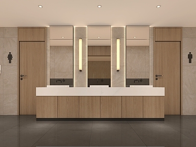 现代原木公共卫生间 洗手盆