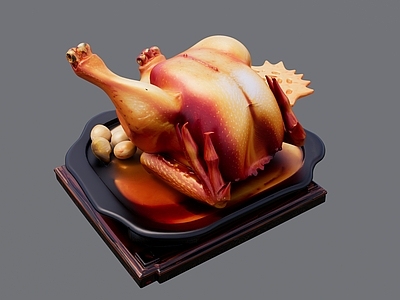 现代其他摆件 一盘烤全鸡