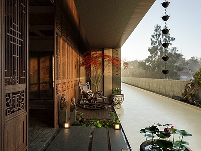 新中式中式休息区 新中式门头走廊 新中式休息区 新中式外摆 新中式躺椅 新中式景观休息区