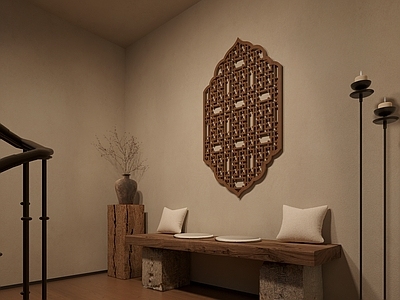 新中式中古楼梯间 楼梯平台 等待区 商业楼梯间