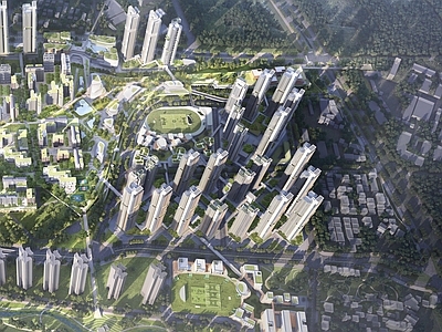 现代鸟瞰规划 住宅规划 超高层小区住宅 超高层住宅建筑 住宅立面设计 居住组团规划