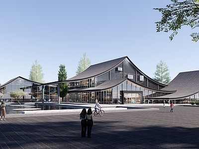 新中式现代其他公共建筑 新中式游客接待中 新中式售楼处 新中式文化中心 弧形屋顶商业 新中式示范中心