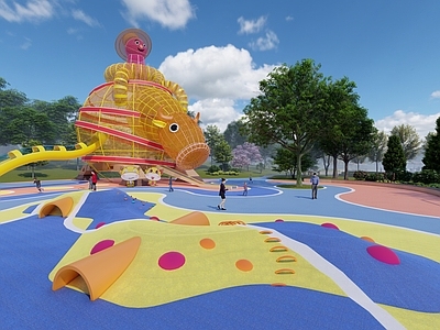 现代儿童游乐空间 现代牛主题滑梯 现代儿童活动区