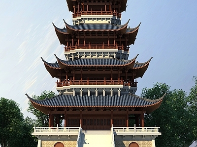 中式古建 阁楼 大雁塔 腾皇阁 翘脚飞檐 塔楼