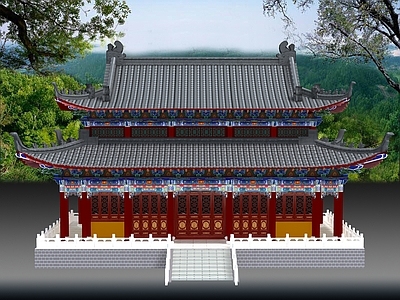 中式复古古建 中式古建重檐大殿 中式仿古重檐大殿 中式寺庙大殿 中式寺庙五门大殿