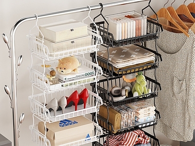 现代衣帽间 衣柜挂篮 衣服 包包 首饰盒用品 道具