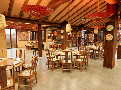 中式复古中餐厅 中餐厅明档 农家乐