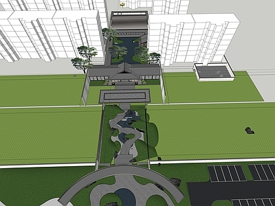 新中式售楼处建筑 新中式示范区 三进庭院空间