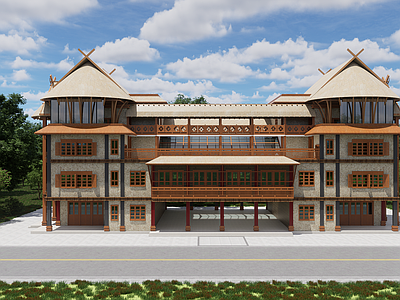 现代餐饮建筑 商业建筑 餐饮建筑 佤族建筑 佤族风格建筑