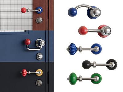 法式复古拉手 多巴胺复古卧室门 包豪斯儿童门锁 金属门把手 彩色孟菲斯门把手 卧室门卫生间门