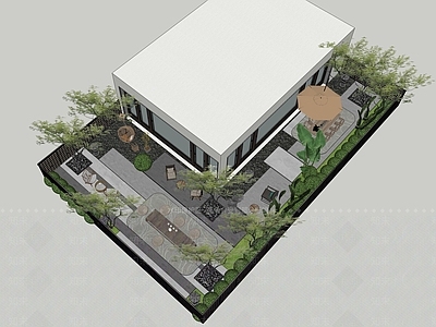 现代新中式别墅庭院 现代庭院