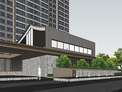 新中式售楼处建筑 大门示范区 所见即所得