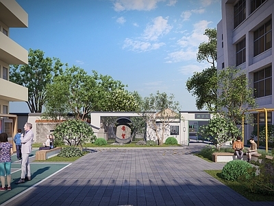 新中式教育校园景观 新中式庭院 自然风 文化庭院