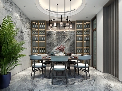 新中式别墅餐厅 圆桌餐厅