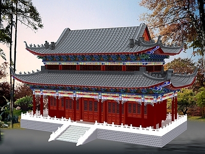 中式复古古建 中式古建重檐大殿 中式仿古五门大殿 中式寺庙重檐殿 中式寺庙五门大殿